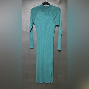 Pink Lily Teal Ribbed Long Sleeve Dress